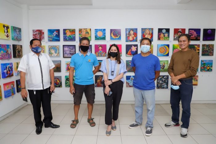 (L-R): Antipolo City Tourism Officer Marino Bacani, Noel Blanco, Secretary Puyat, Jose Glenn P. Blanco, and Michael P. Blanco against a variety of artworks in the museum