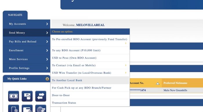 Transfer Money Online from BDO to Gcash