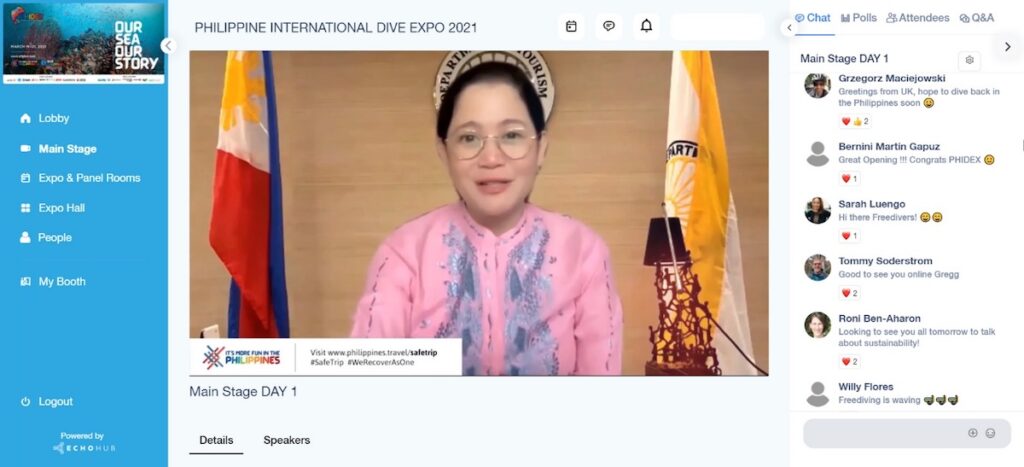 Secretary Bernadette Romulo-Puyat officially opens the virtual edition of the Philippine International Dive Expo