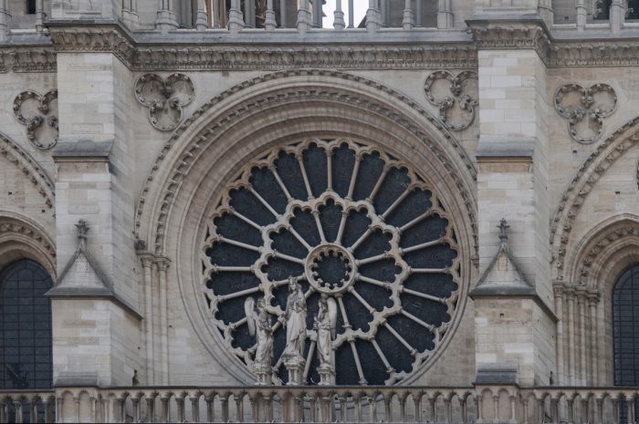 Notre Dame Paris Detail of the front facade.