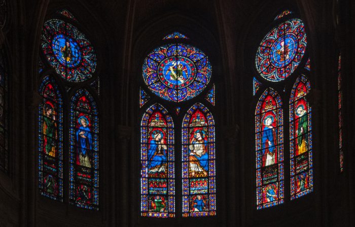 Stained glass above the Notre Dame altar.