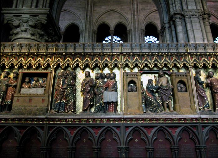 A sculpted frieze depicting the life of Christ.