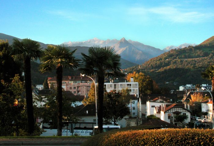 Across the Pyrenees in the far distance lies Spain.