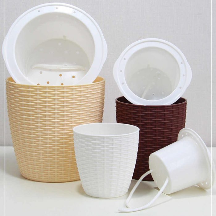 Self Watering Plant Pot Cover Indoor Plastic Rattan