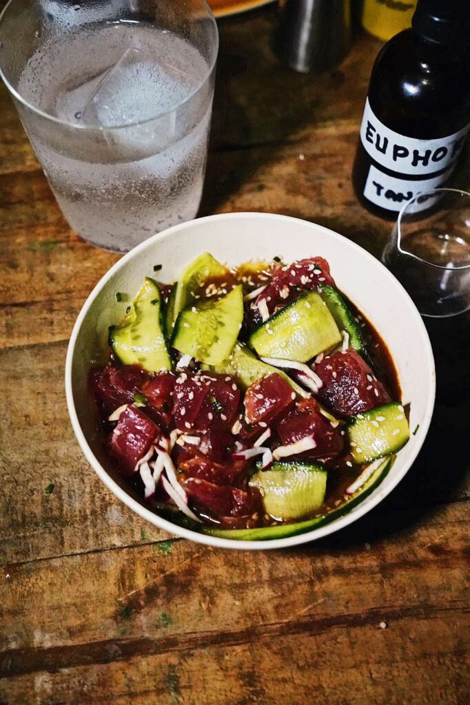 April 15 Class - Chopped fresh tuna tataki, shiso in soy sesame (Photo by Chichi Tullao