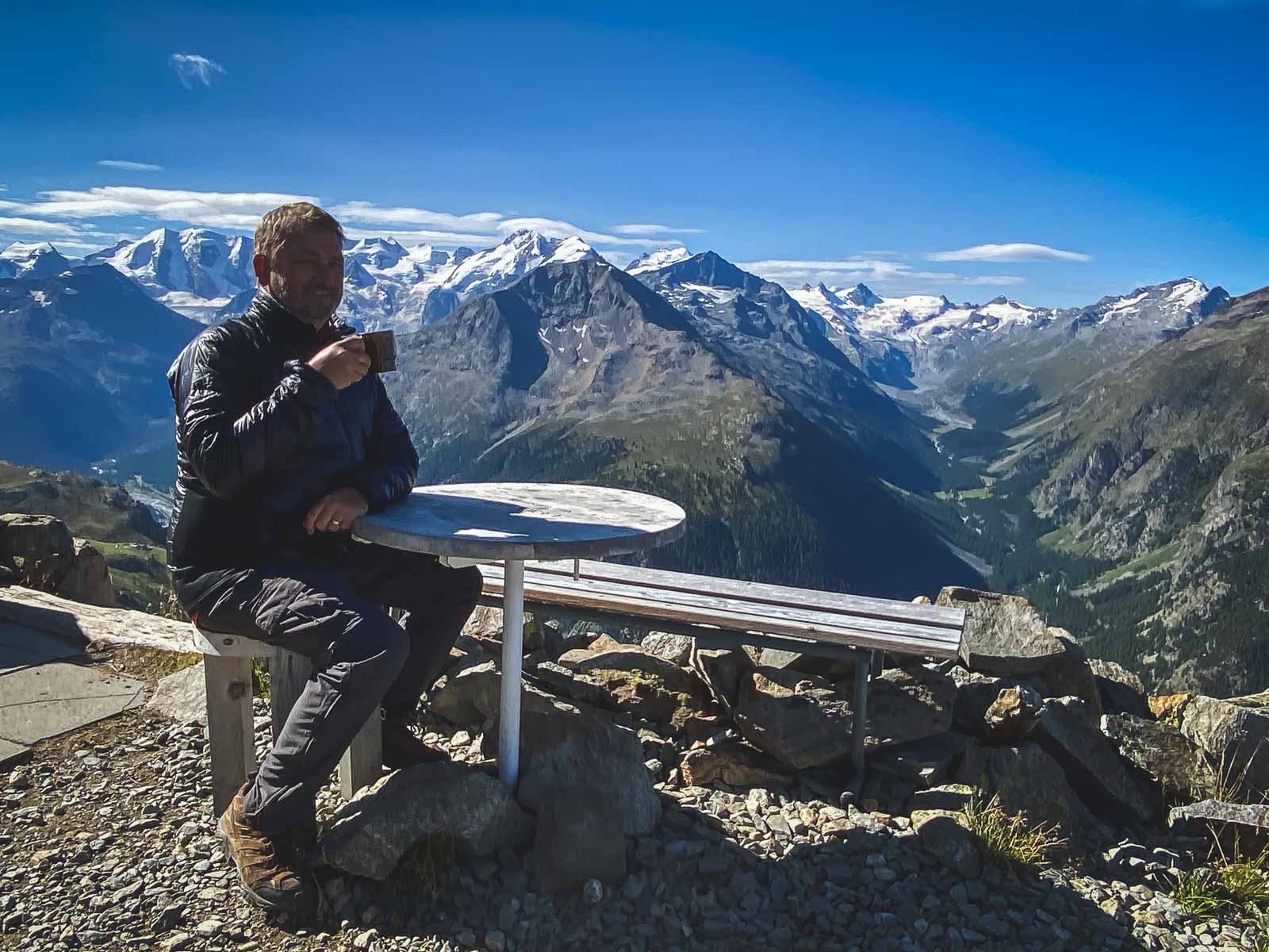 Coffee at the Segatini Hut hiking in St. Moritz