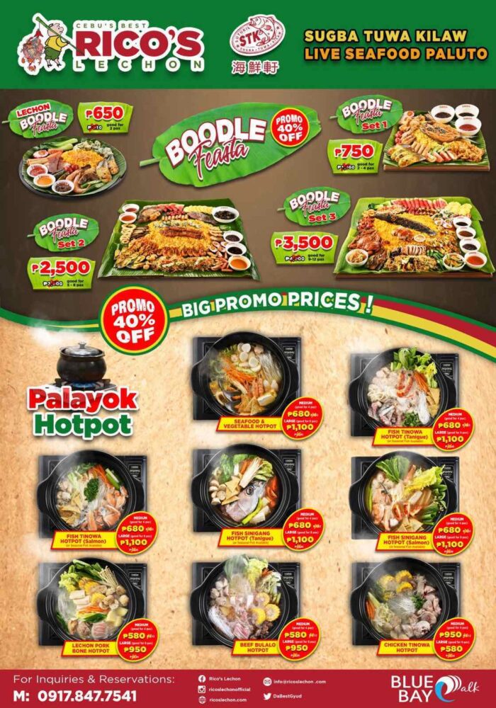 Rico's Boodle Feasta and Palayok Hotpot Menu