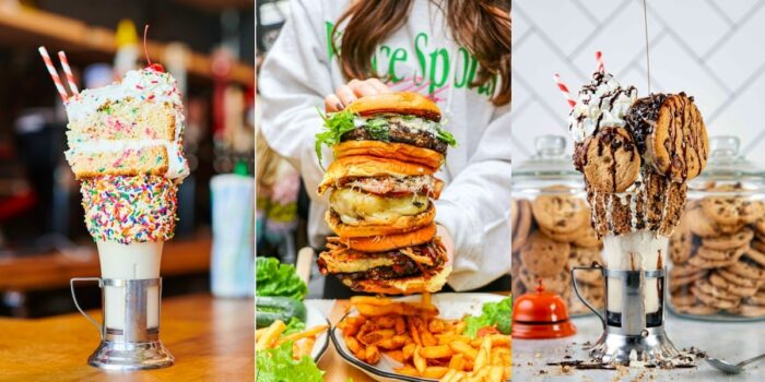 Cake Shake, The Champs Burger & Cookie Shake (From left to right) Images courtesy of Black Tap