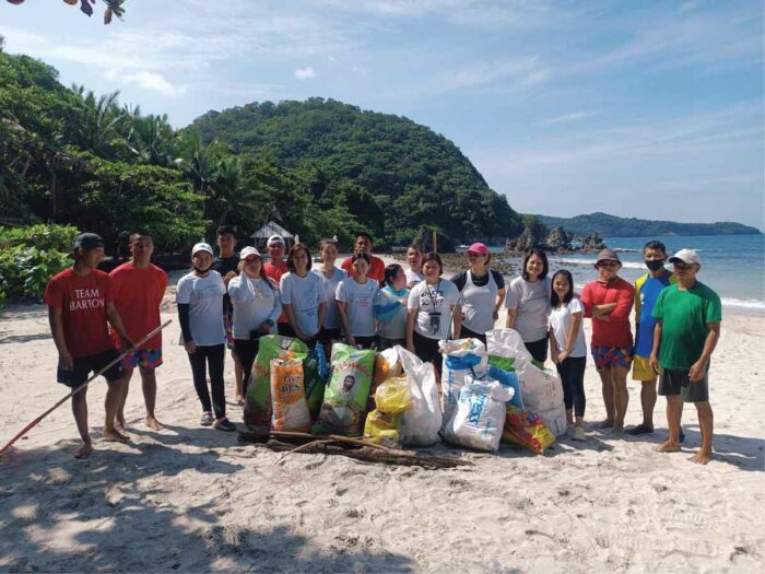 Coastal cleanup participants from Pico de Loro Beach and Country Club and Pico Sands Hotel team members, select guests, and Yanarra Watersports and Tour Services at Santelmo Cove.