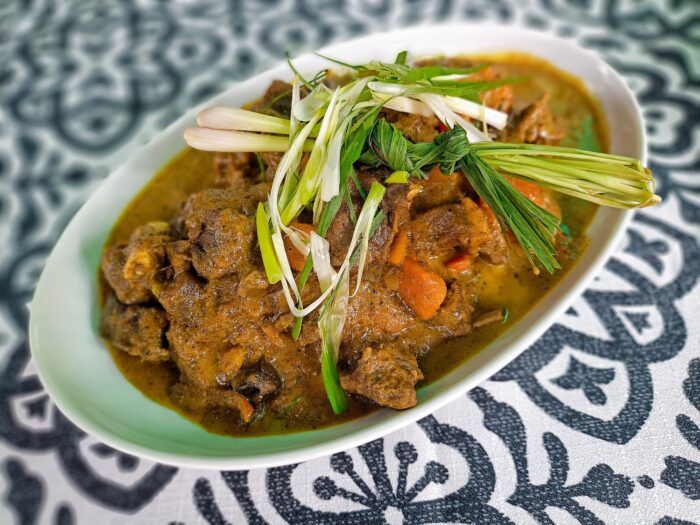 This dish can be cooked with chicken, beef or in this case, a goat